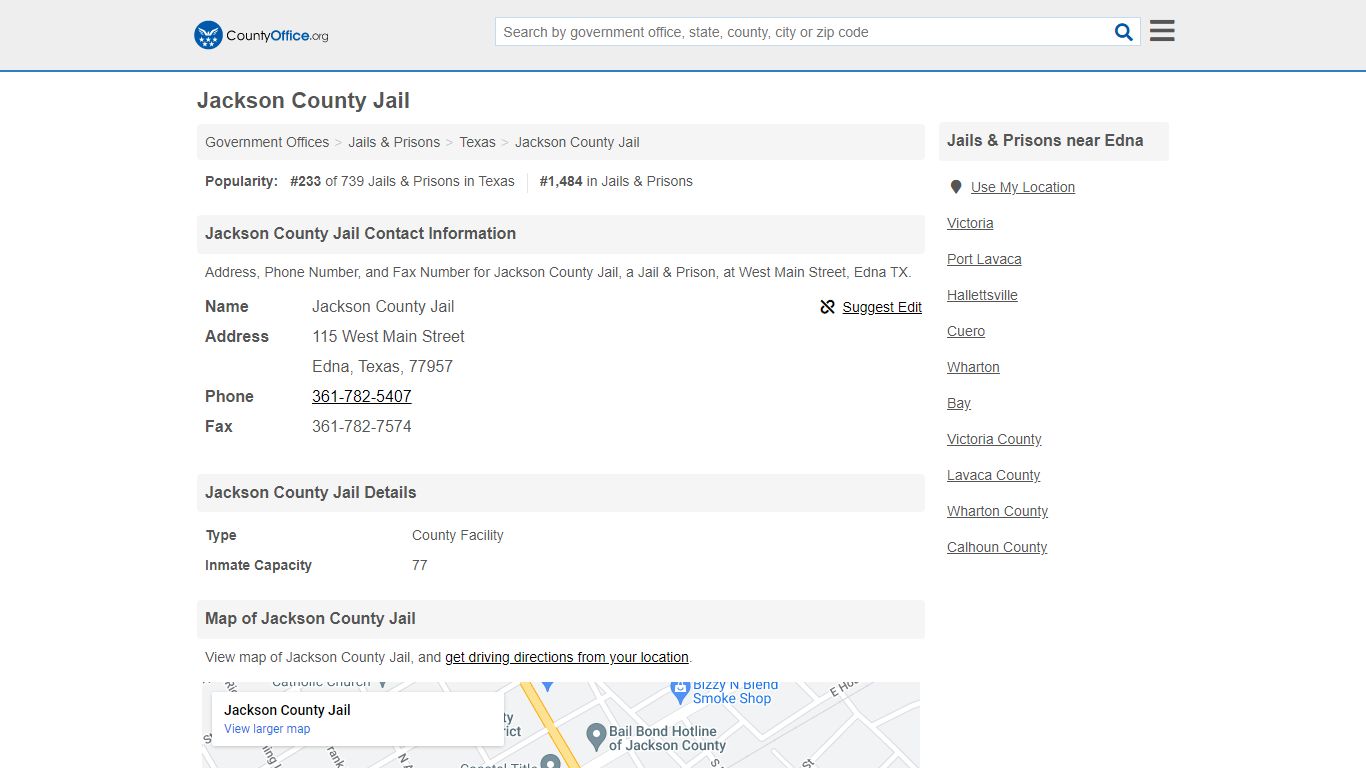 Jackson County Jail - Edna, TX (Address, Phone, and Fax)